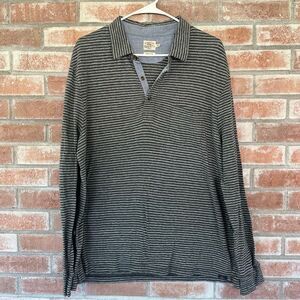 Faherty Long Sleeve Polo Shirt Men’s XL Gray Striped Organic Cotton